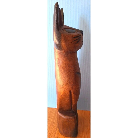 Vtg MCM Carved Wood Cat Figure Statue Sculpture Figurine 15" Made In Thailand - Picture 4 of 10